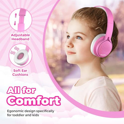 TuneFlux Upgraded Kids Headphones, Wired Toddler Headsets, 85dB Limited Volume On Ear Headphones, Portable Foldable Design, Stereo Sound Kids Headsets for School/Tablet/Travel-Pink - color: Pink