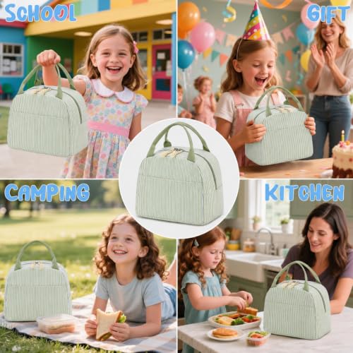 CAMTOP Lunch Box Kids Insulated Lunch Bag Large Reusable Leakproof Cooler Lunch Bags for Boys Girls School Travel Picnic (Sage Green Strip) - color: Sage Green Strip