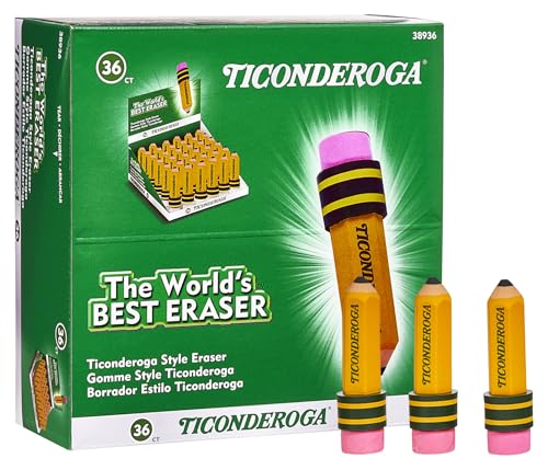 TICONDEROGA Erasers, Pencil Shaped, Yellow (38936) (Pack of 432) - size: 432 Count (Pack of 12), style: Yellow, 36 Count