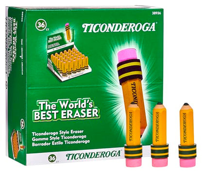 TICONDEROGA Erasers, Pencil Shaped, Yellow (38936) (Pack of 432) - size: 432 Count (Pack of 12), style: Yellow, 36 Count