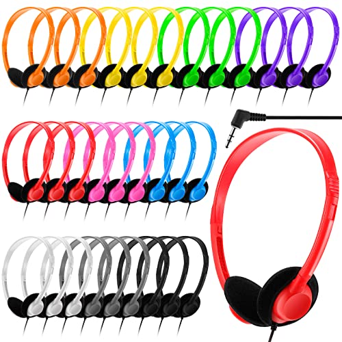 Yunsailing 30 Pack Bulk Headphones Set Over Ear Headphones with Adjustable Headband 3.5mm Plug Headsets Earphones for Learning Program, Computer Lab, Library, Testing & Multimedia Use (Multicolor) - color: Multicolor