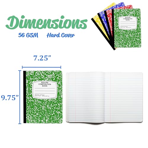 Composition Notebook College Ruled Composition Notebooks Bulk Marble Hard Cover Wide Ruled Notebook Paper Note Books For Schools Marble Composition Books 100 Sheets 200 Pages 9.75” x 7.25” (4 Pack, Multi Color) - size: 4 Pack