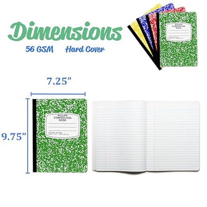 Composition Notebook College Ruled Composition Notebooks Bulk Marble Hard Cover Wide Ruled Notebook Paper Note Books For Schools Marble Composition Books 100 Sheets 200 Pages 9.75” x 7.25” (4 Pack, Multi Color) - size: 4 Pack
