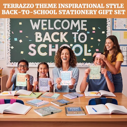 Dunzoom 40 Pcs Welcome Back to School Gifts Bulk Spiral Notebooks with Sticky Notes Motivational Pens First Day of School Notepads Party Favor for Teacher Student Classroom(Rainbow,Pastel) - style: Rainbow