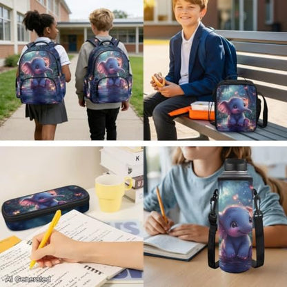 Cute Elephant Backpack for Girls Boys Kids Backpack with Lunch Box Water Bottle Pouch and Soft Pencil Case Elementary Middle High School Lightweight Waterproof Large Capacity Bookbag - color: Cute Elephant