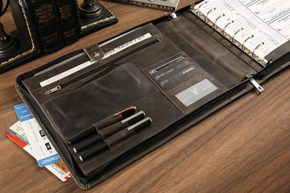 DUKE&COW Leather Business Check Binder - Zippered, 7 Ring, 600 Checks Capacity, 9 x 13 inch Sheets, Grey - color: Grey, size: Custom