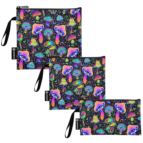 Reusable Food Storage Bags Magic Mushrooms 3 Pack Set Lunch Bag Compact Sandwich Snack Bag Small Medium Large for Lunch, Travel & Organization - color: Bag 25