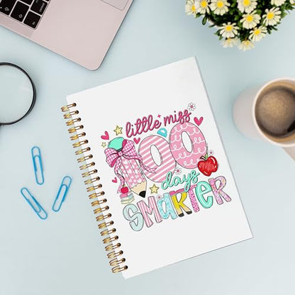 VNWEK Preppy Pink Bow Teacher Spiral Notebook Journal 5.5 x 8.3 Inch, Teacher Appreciation Gifts, Little Miss 100 Days Smarter Colorful Kids Lined Hardcover Spiral Notebook - color: jsj-notebook-6