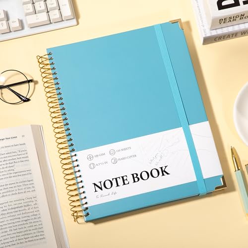 Large Hardcover Spiral Notebook College Ruled 8.5 X 11 with Stickers, Blue | 220 Pages, Notebooks for School Supplies A4 Note Book Journal Notebooks for Work Note Taking Office - color: Blue