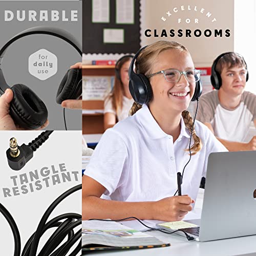 Sonitum Classroom Headphones-Bulk 10-Pack, Student On Ear Comfy Swivel Earphones for Library, School, Airplane, Kids-for Online Learning and Travel, HQ Stereo Sound 3.5mm Jack (Black)