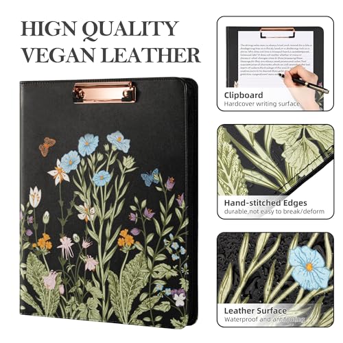 Ospelelf Leather Portfolio Folder with Zipper - 3 Ring Binder with Clipbard - Calculator, 12.1” Tablet Sleeve, 5 Dividers with 10 Pockets, Refillable Notepad, Card Holder (Bushes) - color: Bushes