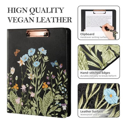 Ospelelf Leather Portfolio Folder with Zipper - 3 Ring Binder with Clipbard - Calculator, 12.1” Tablet Sleeve, 5 Dividers with 10 Pockets, Refillable Notepad, Card Holder (Bushes) - color: Bushes