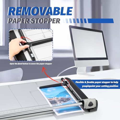 Rotary Paper Trimmer, 15 Sheets Heavy Duty Paper Trimmer, 670mm(26.37") Cutting Length, Commercial Grade Rotary Paper Cutter for Home/Office/School, Black & Silver - size: 26.37"