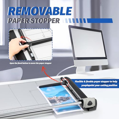 Rotary Paper Trimmer, 15 Sheets Heavy Duty Paper Trimmer, 670mm(26.37") Cutting Length, Commercial Grade Rotary Paper Cutter for Home/Office/School, Black & Silver - size: 26.37"