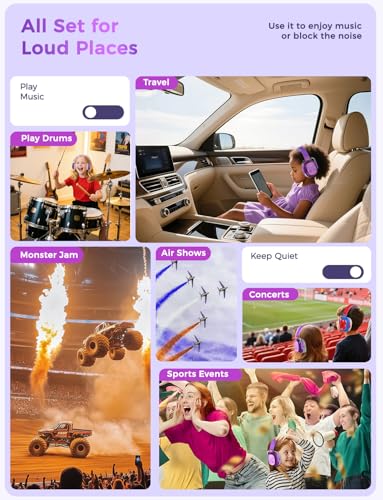 iClever Noise Cancelling Headphones for Kids Adults, Bluetooth Ear Protection with 60H Play Time, Safe Volume 80dBA, Noise Reduction Headphones for Autism Fireworks/Monster Truck, FOCUS - color: Purple