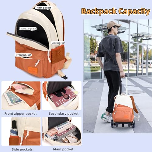 Rolling Backpack for Boys Girls School BookBag with Wheels Kids Luggage Trolley Back Pack on Wheels Elementary Travel Bag - color: Grey Six Wheels, size: 6 Wheels