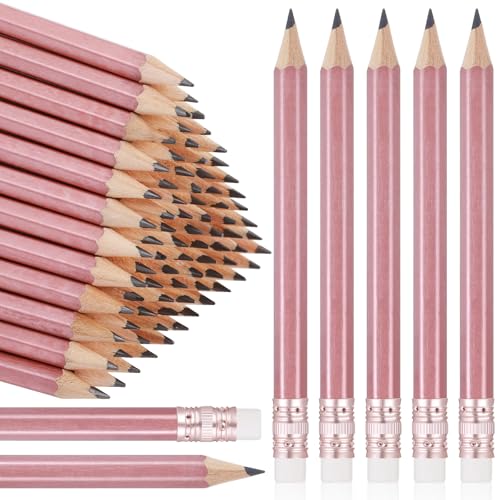Outus 72 Pieces Golf Pencils Half Pencils with Eraser Mini Bulk Short #2 HB Pre Sharpened for Bridal Shower Wedding Office (Rose Gold) - color: Rose Gold