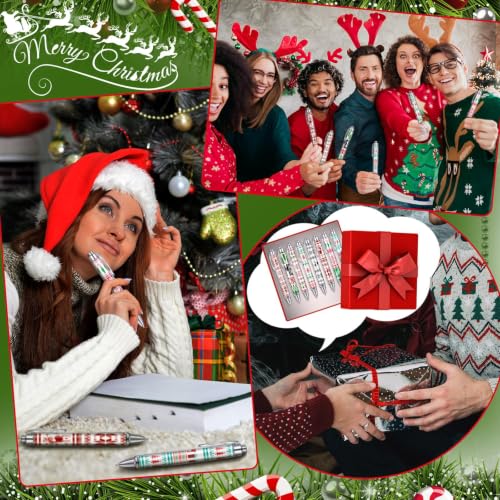 Epakh 24 Pcs Christmas Candy Cane Scented Pens Bulk with Peppermint Candy Scented Ink Ugly Sweater Ballpoint Pens Christmas Party Gifts Stocking Stuffers Holiday Classroom Gifts Stationery Supplies