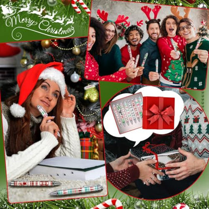 Epakh 24 Pcs Christmas Candy Cane Scented Pens Bulk with Peppermint Candy Scented Ink Ugly Sweater Ballpoint Pens Christmas Party Gifts Stocking Stuffers Holiday Classroom Gifts Stationery Supplies