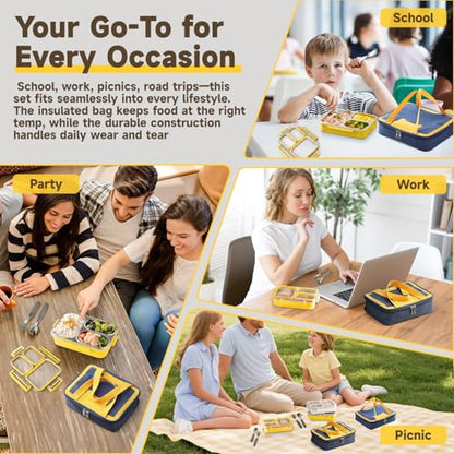 Stainless Steel Bento Lunch Box Set with Spoon, Fork & Insulated Lunch Bag, 25oz Leakproof Bento Box for Adults & Kids, Ideal for School, Home, Office, Picnic & Healthy meal prep containers (yellow) - color: Yellow