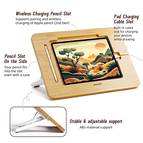 AFOOYO Bamboo Tablet Drawing Stand - Portable & Adjustable 5 Angles,Laptop Stands Riser, Book Reading Stand,Compatible with 9.7/10.2/10.5/10.9/11 inches - color: Bamboo, size: M-Fit 9.7/10.2/10.5/10.9/11 inches