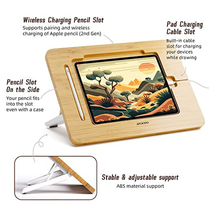 AFOOYO Bamboo Tablet Drawing Stand - Portable & Adjustable 5 Angles,Laptop Stands Riser, Book Reading Stand,Compatible with 9.7/10.2/10.5/10.9/11 inches - color: Bamboo, size: M-Fit 9.7/10.2/10.5/10.9/11 inches