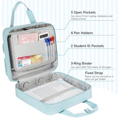 Zipper Binder 3 Ring, 700 Sheets Capacity, Binder 3 Inch with Shoulder Strap Fits 13 Inch Laptop for School and Office,Blue - color: Blue