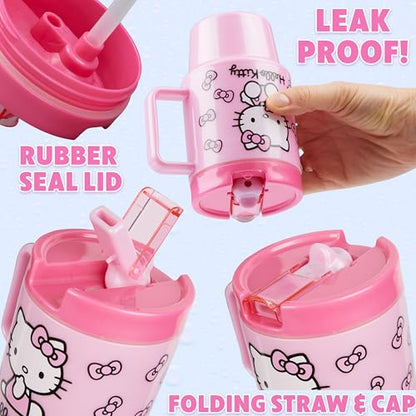Get Trend Hello Kitty Sanrio Kids Water Bottle with Straw 16.9 oz BPA Free Leakproof Plastic Cup with Lid Handle Kawaii Tumbler Gifts for Kids (Pink Hello Kitty) - color: Pink Hello Kitty