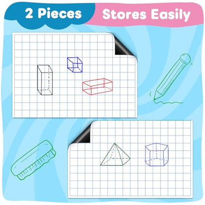 Magnetic Graph Grid Paper,21.3" x 16.5" Dry Erase Chart Paper for Whiteboard Homeschool Essentials Teacher Must Haves,Math Classroom Teaching Supplies