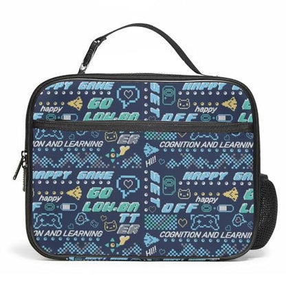 WOBAGMEN Game Lunch Box for Kids, Cute Insulated Lunch Bag for Boys Girls,Waterproof Lunch Box with Water Bottle Holder for Teens Adults Picnic Travel Back to School (Happy Game) - color: Happy Game