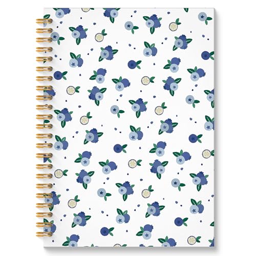 Blueberry Fruit Spiral Notebook, Blueberry Gifts Journal, Fruit Lover Gifts, Cute Blueberries Fruits Botanical Hardcover Notebook Journal, 5.5x8.3 Inch - color: Blueberry