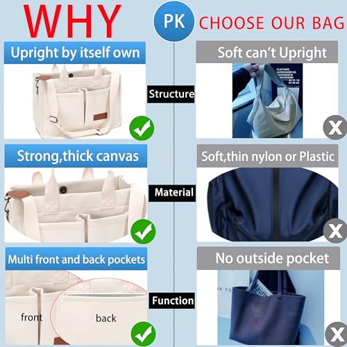 ZHMO Canvas Tote Bag for Women,Women's Bags Crossbody Bags Work Laptop Tote Bag Large Handbags Purse for Travel Nurse Teacher - color: Beige With Compartments