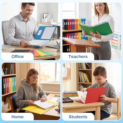 SUNEE Two Pocket Folders, 100 Pack File Folders with Business Card Slot, Textured Paper, Fit Letter Size Paper, Paper File Folder for School Office Home Business, Blue - color: Blue, style: 100-Pack