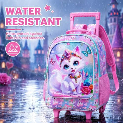 3Pcs Rolling Backpack for Girls, Kids Roller School Backpack with Wheels, Fox Wheeled Bookbag for Elementary Preschool Kindergarten(Pink) - color: Fox Pink