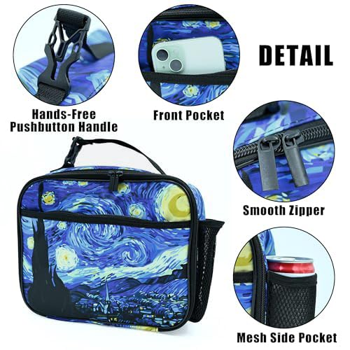 Art Starry Sky Lunch Bag Insulated Reusable Lunch Box Kids Girls Boys Cooler Thermal Tote Bag For Men Women School Work Picnic - color: Starry Sky