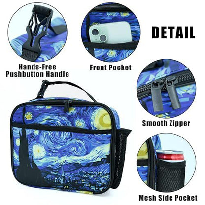 Art Starry Sky Lunch Bag Insulated Reusable Lunch Box Kids Girls Boys Cooler Thermal Tote Bag For Men Women School Work Picnic - color: Starry Sky