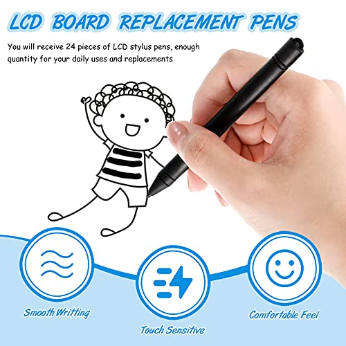24 Pieces Replacement Stylus Pens LCD Board Pens for LCD Writing Tablet Drawing Pad Memo Message Boards Kids Adults, Black - color: Black