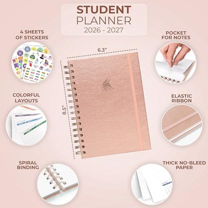 Clever Fox Academic Student Planner 2026-2027 – Hardcover Spiral-Bound Planner for School & College with Weekly & Monthly Calendar (Rose Gold) - color: Rose Gold