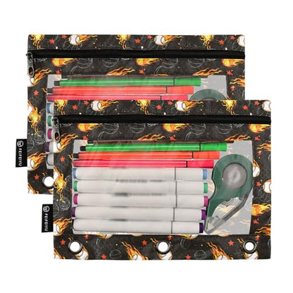 Sports Theme Ball Binder Pouches 3 Ring for Boys Girls School Office College Supplies Baseball Softball White Pencil Pouches Case Bag with Clear Window and Zipper 2 Pack - color: Ball