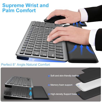 Ultra Slim Quiet Silent Wireless Keyboard and Mouse Combo with Magnetic Wrist Rest, Rechargeable Quiet Full-Size Keyboard and Mouse Combo Set Ultra Slim Design for Computer, Mac, Laptop, PC