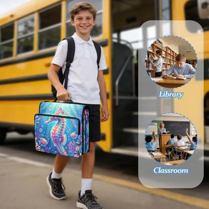 Seahorse 2-inch 3 Ring Zipper Binder with Shoulder Strap Holds 14 Inch Laptop for Students and Office - color: Seahorse