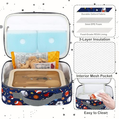 FlowFly Kids Lunch box Insulated Soft Bag Mini Cooler Back to School Thermal Meal Tote Kit for Girls, Boys,Football - color: Football