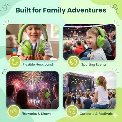 ISOtunes JUNIOR DEFENDER Noise Cancelling Headphones for Kids, 20 dB Kids Ear Protection Ear Muffs for Noise Reduction - color: Kids Green