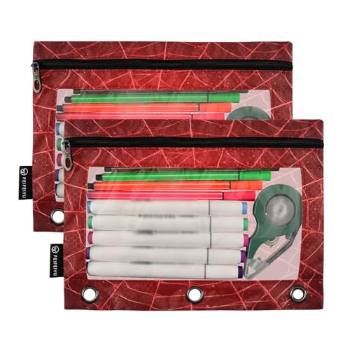 Pencil Pouch 3 Ring Halloween Spider Web Red Zipper Pencil Pouches Case Binder Cosmetic Bag 2 Pack for Office School College Supplies - color: Halloween Spider Web Red