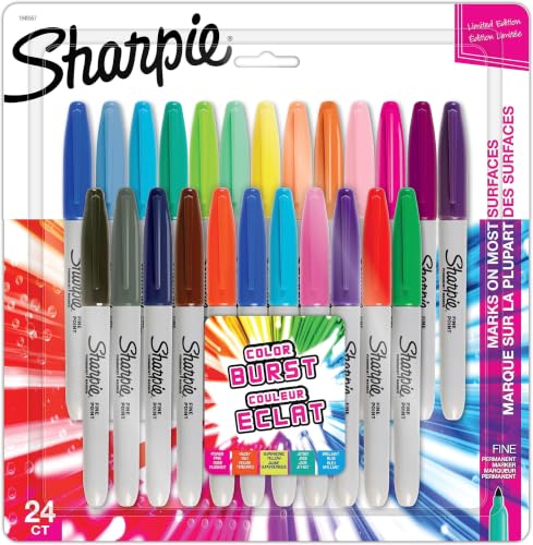 SHARPIE Color Burst Permanent Markers, Fine Point, Assorted, 24 count (1949557) (Pack of 6) - size: Fine Tip (144 Count), style: Color Burst