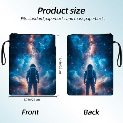 Padded Book Sleeve with Zipper & Front Pocket, Fabric Book Cover | Cosmic Astronaut In Galaxy11.4"x8.7" Washable Canvas Pouch for Hardcovers, Tablets & Reading Accessories - color: Cosmic Astronaut in Galaxy