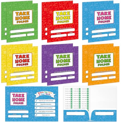 12PCS Homework Folders with 2 Pocket Back to School Take Home Folders Bulk for Students Letter Size Colorful Classwork Organizer for Home Office Teachers Educational Supply 9.45 x 12.2 Inch - style: Classwork