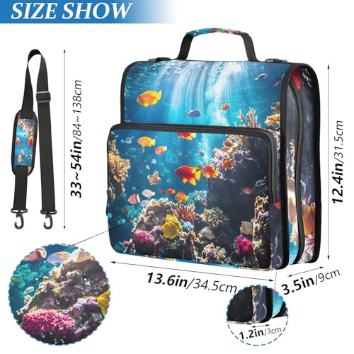 3 Ring Zipper Binder with Shoulder Strap Underwater Fish Ocean Nautical Coastal 2 Inch Zippered Binder Bag 500 Sheet Capacity Multi Pockets for School Supplies - color: Multi26