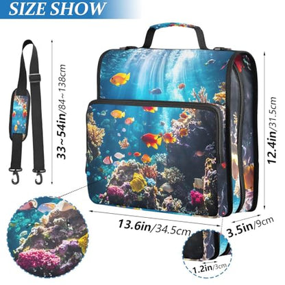 3 Ring Zipper Binder with Shoulder Strap Underwater Fish Ocean Nautical Coastal 2 Inch Zippered Binder Bag 500 Sheet Capacity Multi Pockets for School Supplies - color: Multi26