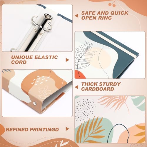 Colarr 4 Pcs Mini 3 Ring Economy Binders for 5.5" x 8.5" Paper for School, Office and Home Use, Cute Boho Leaves Small 1 Inch Round Three Ring A5 Binders with Elastic Cord, Decorative Hardcover - style: Boho Leaves
